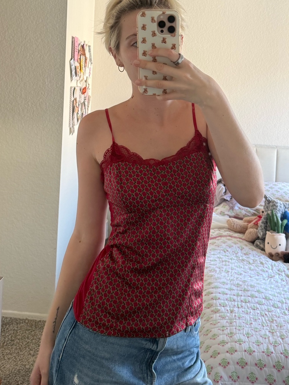 Ann Taylor Red Lace-Trim Camisole